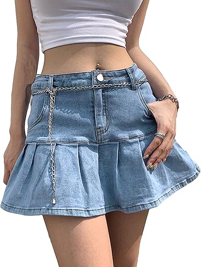 Pleated Denim Skirt