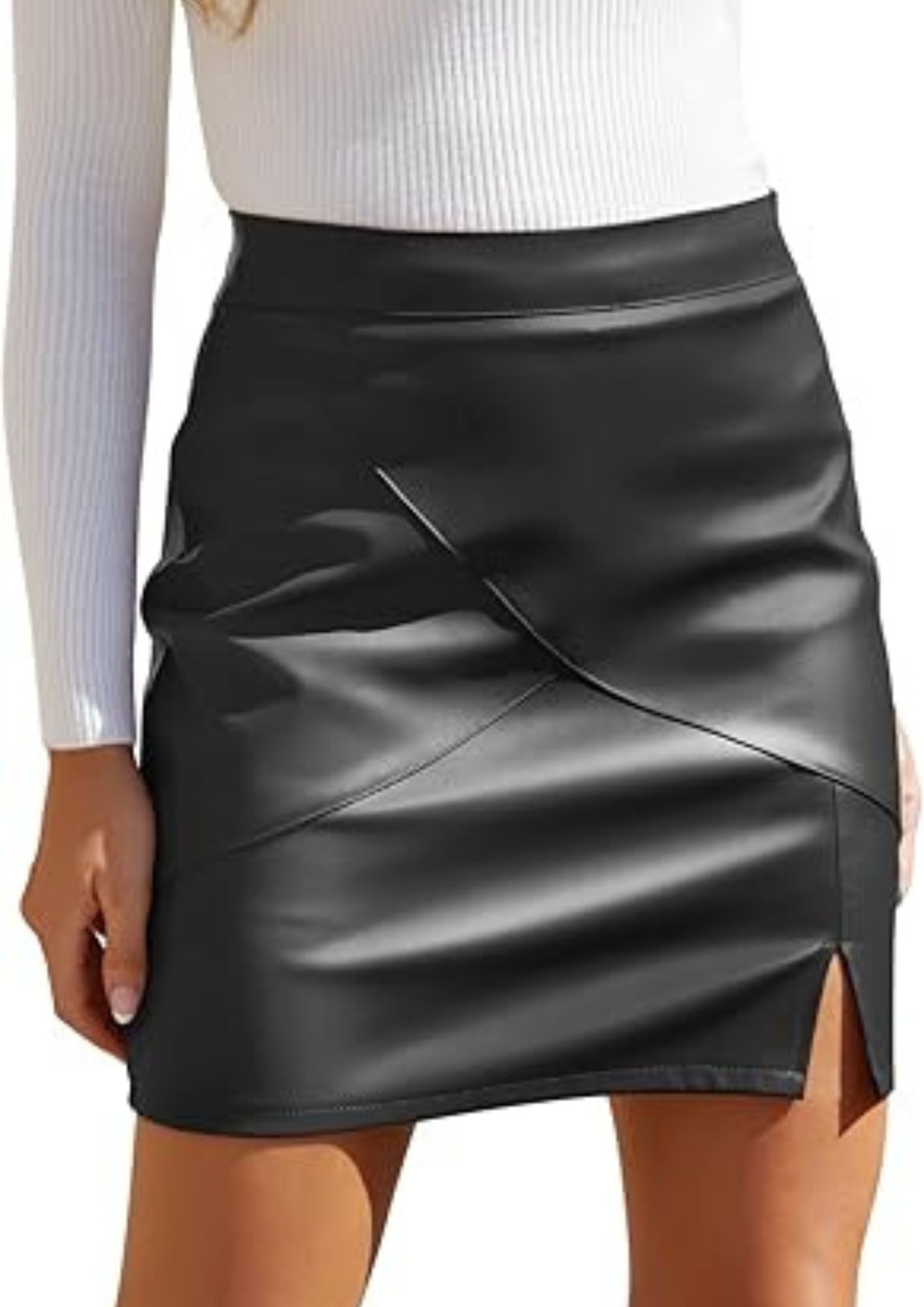 black leather mini skirt