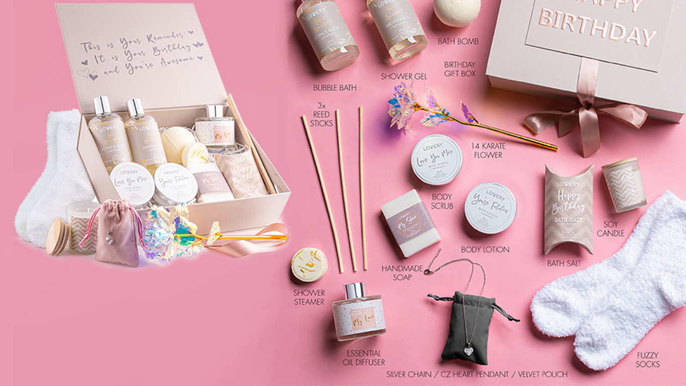 Birthday Spa Gift Basket with Necklace | Luxury Gift Set Birthday Spa Gift Basket