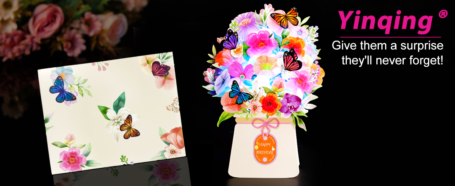 3D Pop Up Birthday Card | Light & Music Flower Bouquet 3D pop up birthday card