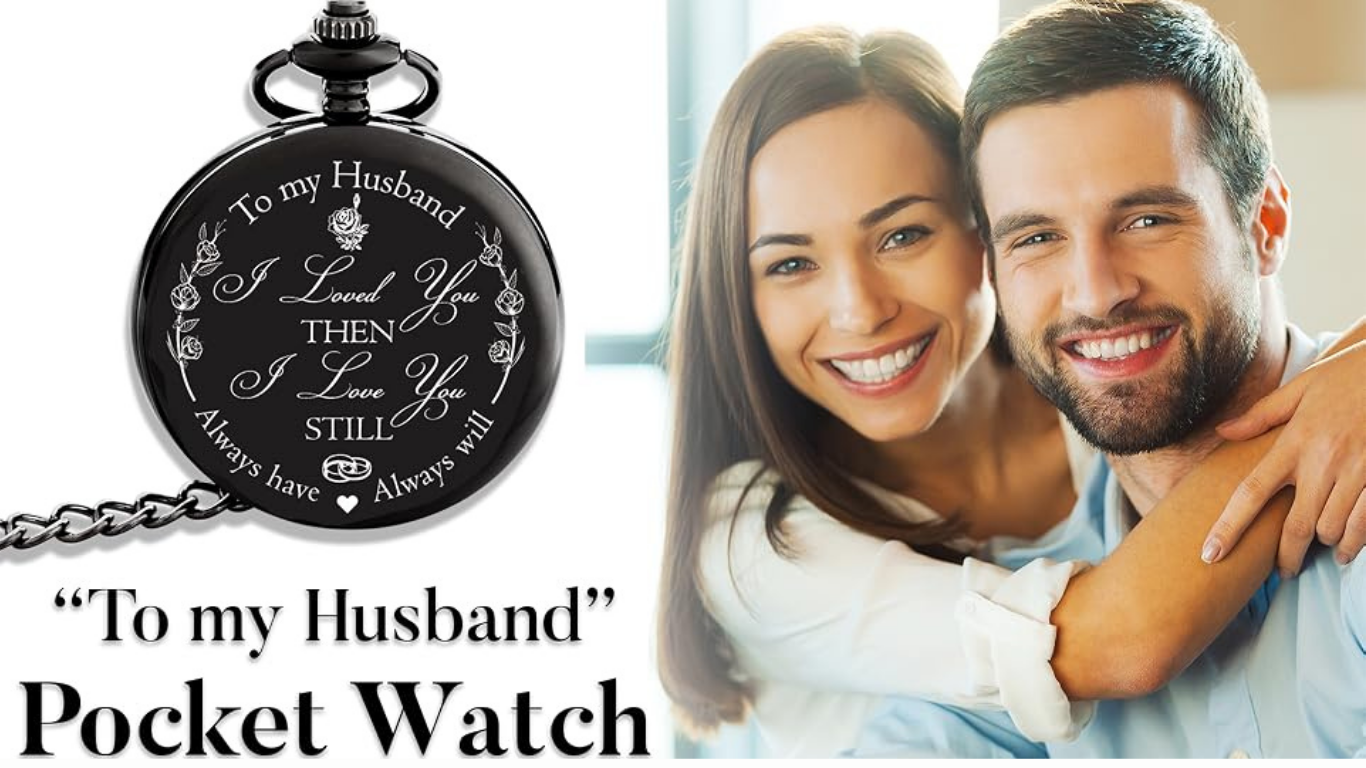 Engraved Pocket Watch — Sentimental Anniversary Gift Him Engraved Pocket Watch