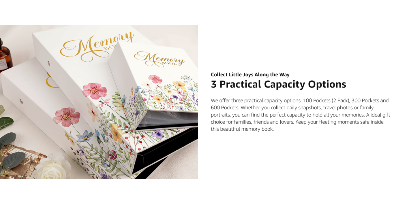 Photo Album 600 Pockets | Wildflower Memory Book Gift photo album 4x6 600 pockets