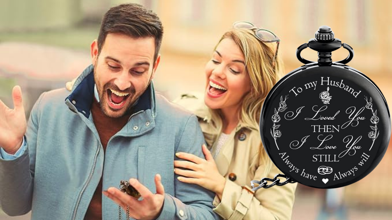 Engraved Pocket Watch — Sentimental Anniversary Gift Him Engraved Pocket Watch