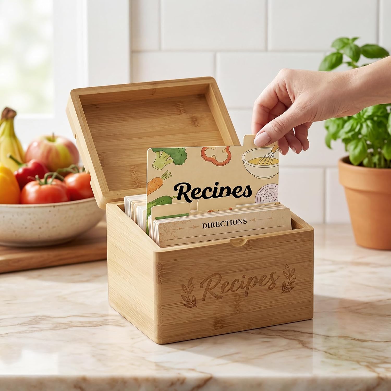 Wooden Recipe Box with Cards and Dividers Wooden Recipe Box with Cards and Dividers