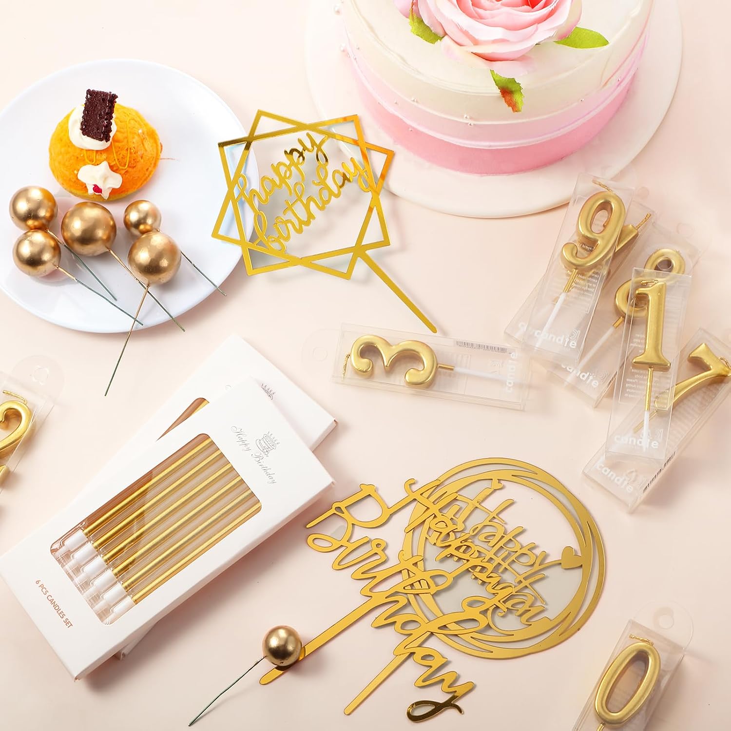 Gold Birthday Cake Candles Set Gold Birthday Cake Candles Set