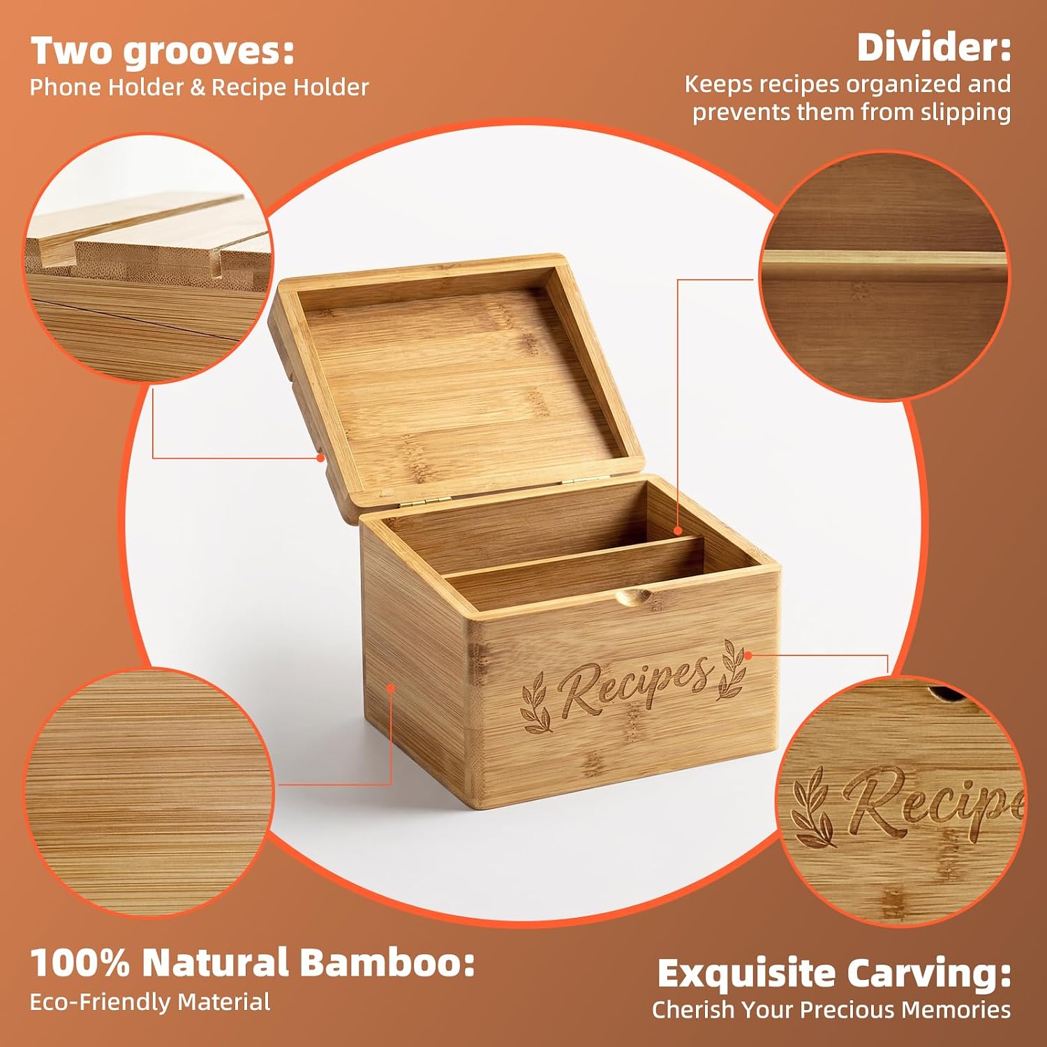 Wooden Recipe Box with Cards and Dividers Wooden Recipe Box with Cards and Dividers