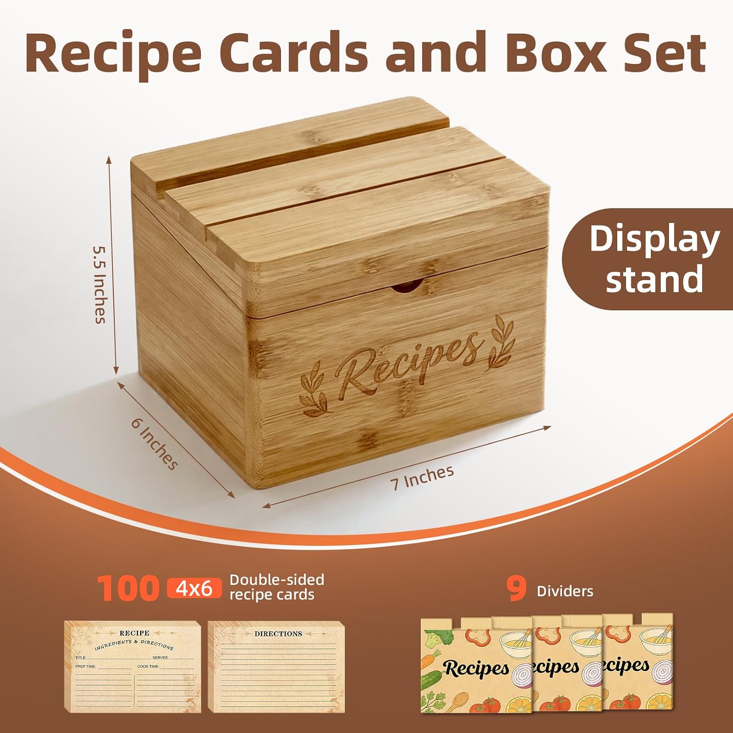 Wooden Recipe Box with Cards and Dividers Wooden Recipe Box with Cards and Dividers