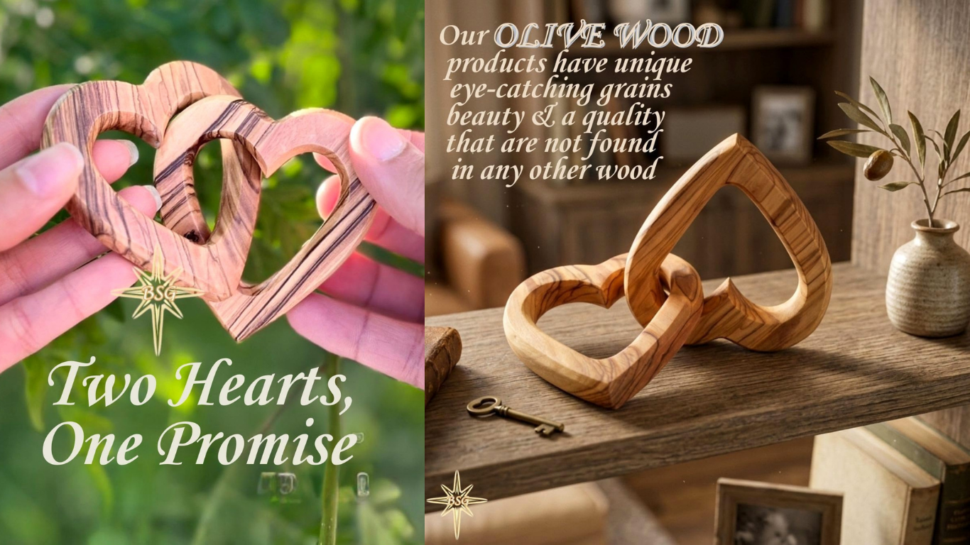 Personalized Olive Wood Interlocking Hearts — Custom Engraved Names, Together Forever Keepsake luxury bath towel set