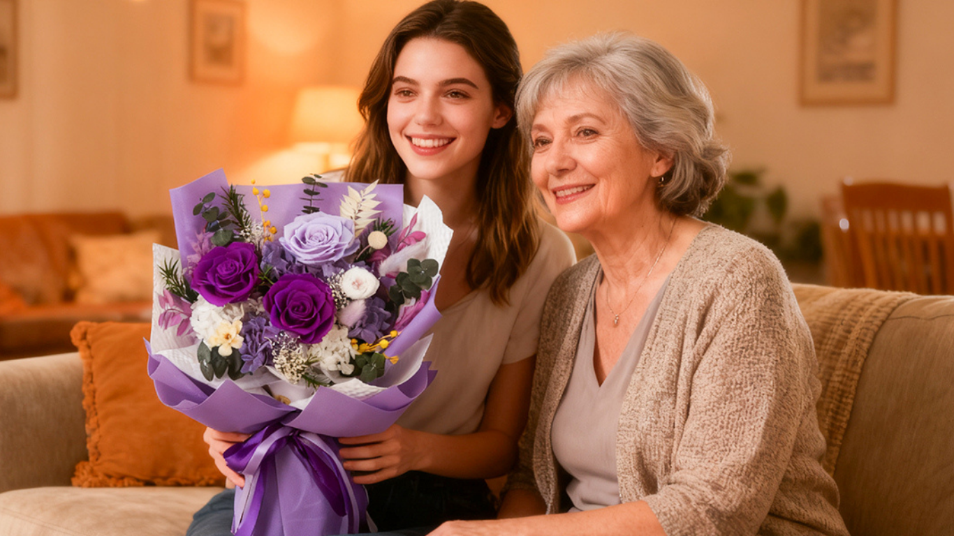 Preserved Flowers Bouquet | Purple Rose Gift for Her preserved flowers bouquet (4)