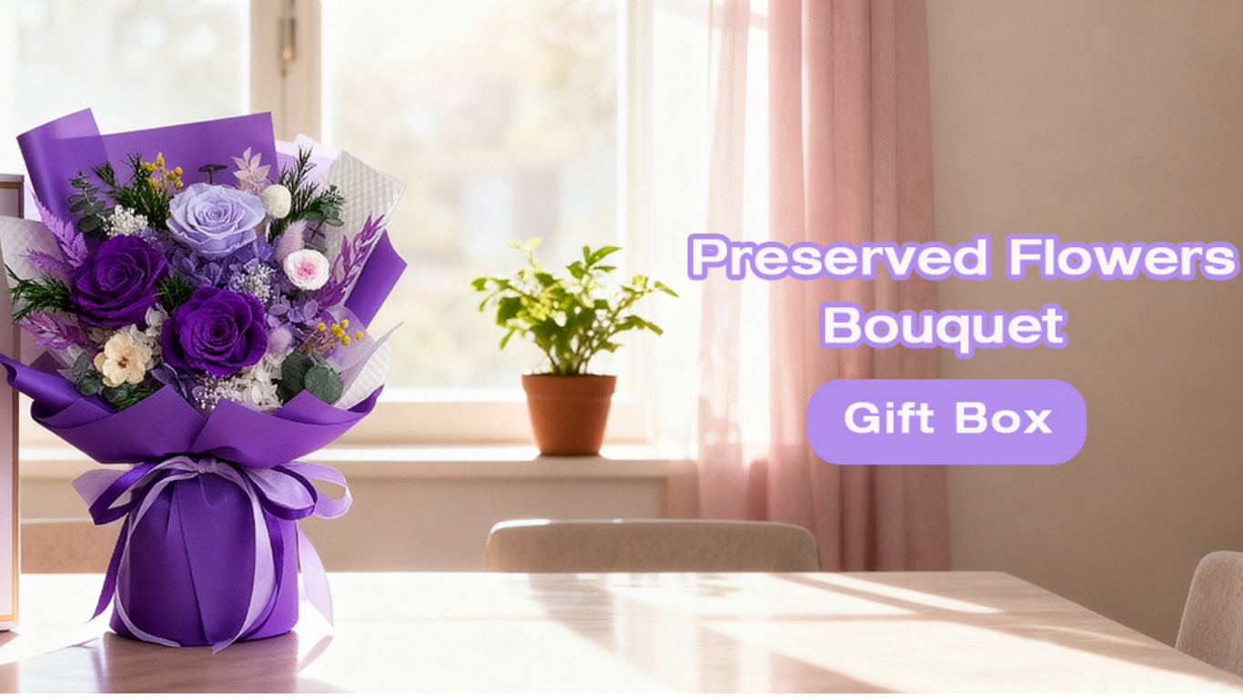 Preserved Flowers Bouquet | Purple Rose Gift for Her preserved flowers bouquet