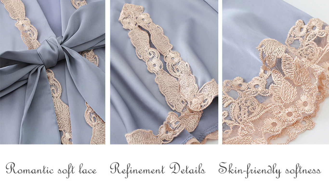 Silk Pajamas for Women | 5-Piece Satin Set with Lace silk pajamas for women (2)