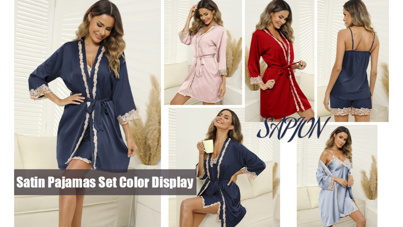 Silk Pajamas for Women | 5-Piece Satin Set with Lace silk pajamas for women (3)