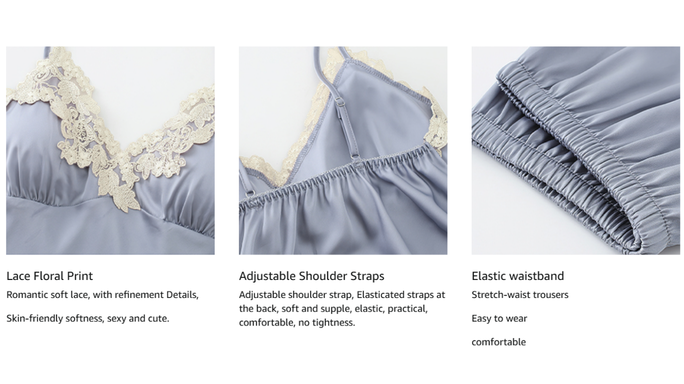 Silk Pajamas for Women | 5-Piece Satin Set with Lace silk pajamas for women (4)