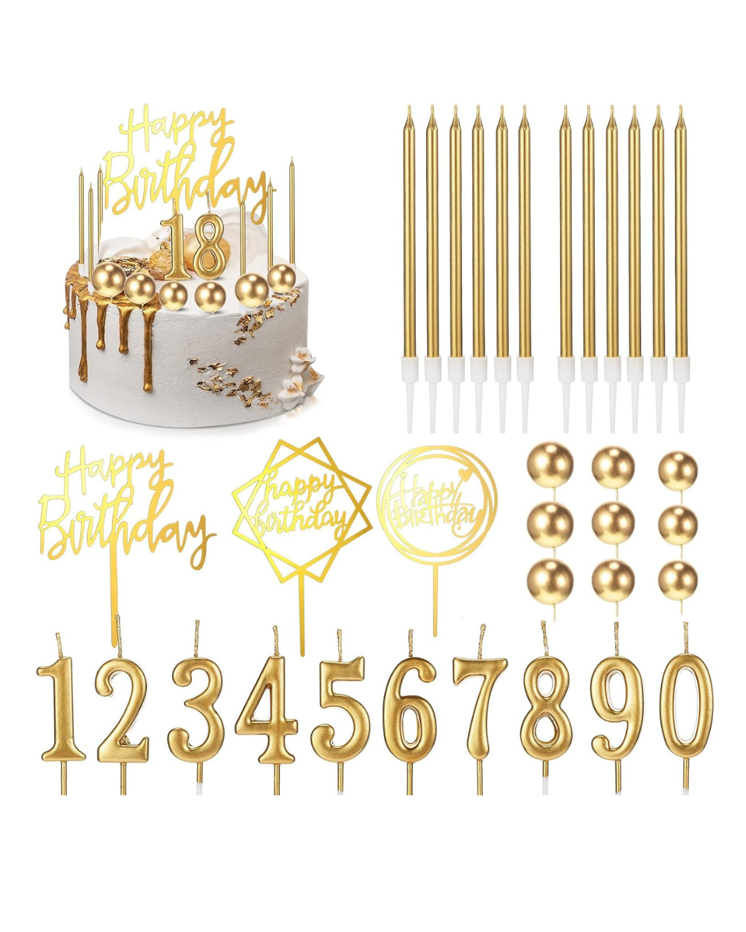 Gold Birthday Cake Candles Set Gold Birthday Cake Candles Set