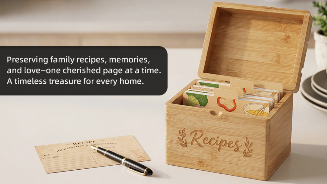 Wooden Recipe Box with Cards and Dividers — 100 4x6 Recipe Cards, 9 Dividers & Phone Slot for the Kitchen wooden recipe box with cards and dividers (3)