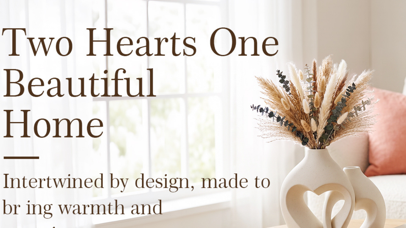 White Ceramic Heart-Shaped Vase Set of 2 — Boho Minimalist Decor for Coffee Table & Centerpiece ceramic flower vase set (2)